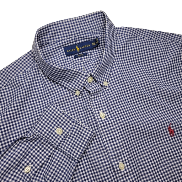 Ralph Lauren Gingham Navy Slim Fit Button Down - Picture 2 of 7